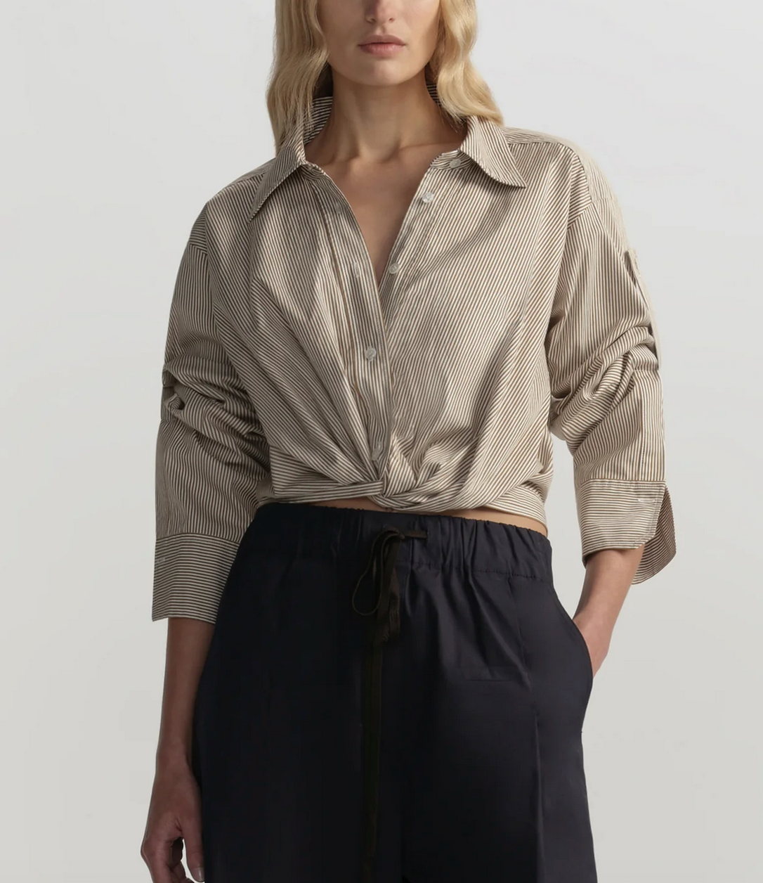 leo cropped cotton shirt pearl / aged bronze