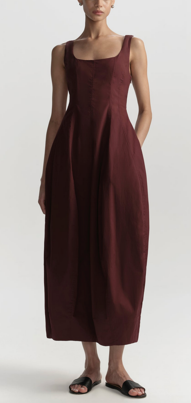 Veda stretch cotton midi dress plum