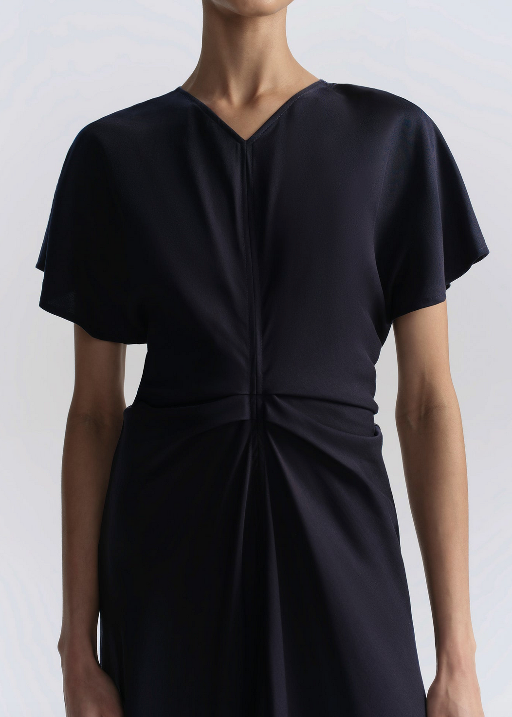 rem rouched midi dress night blue