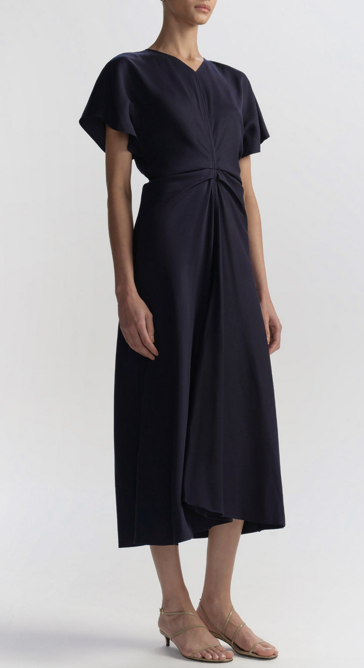 rem rouched midi dress night blue