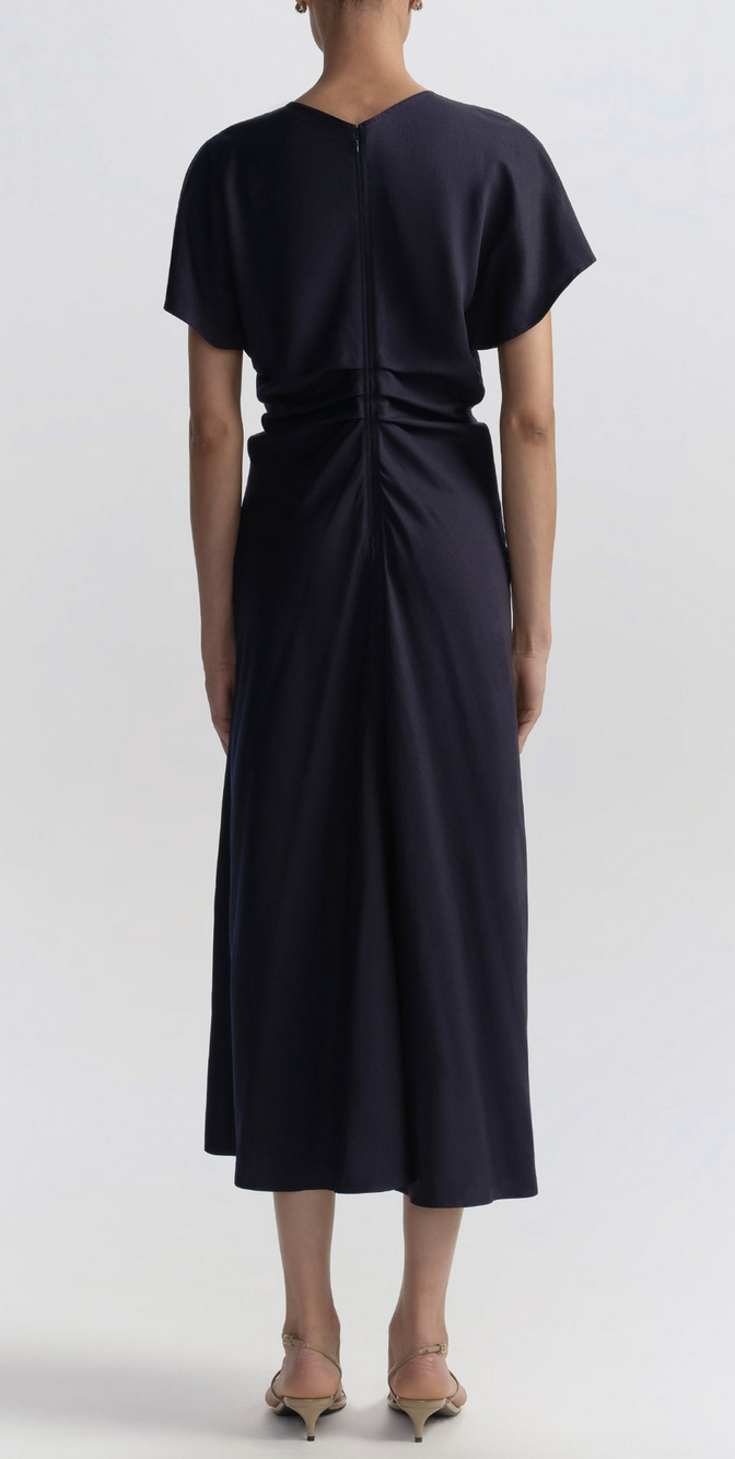 rem rouched midi dress night blue