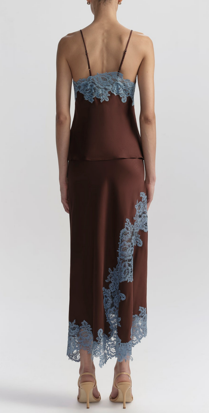hana satin and lace camisole top ganache / french blue