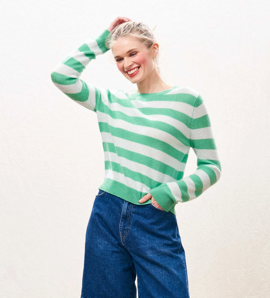 Cashmere stripe crew in green