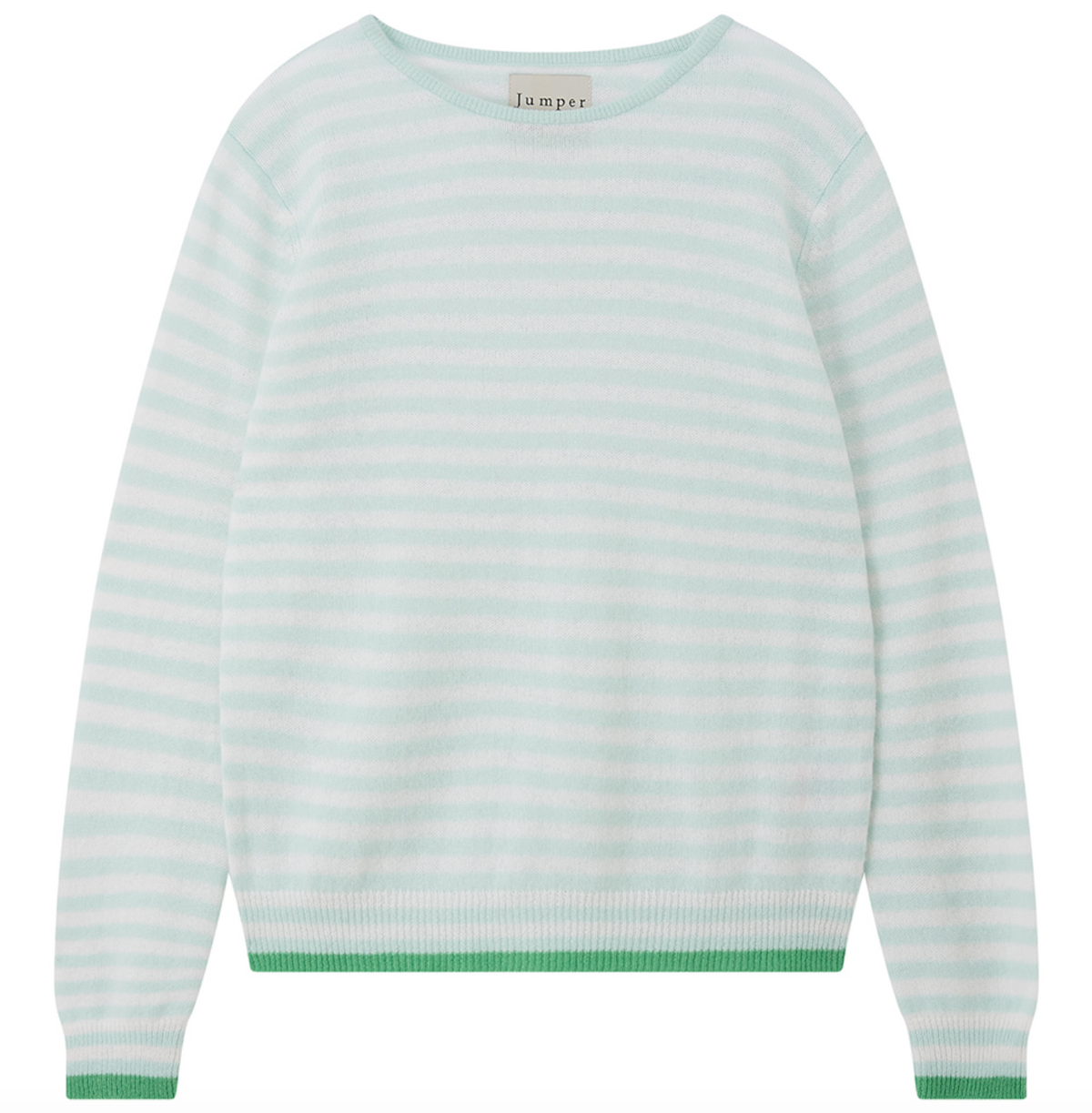Tipped little striped cashmere crew lily and fresh green