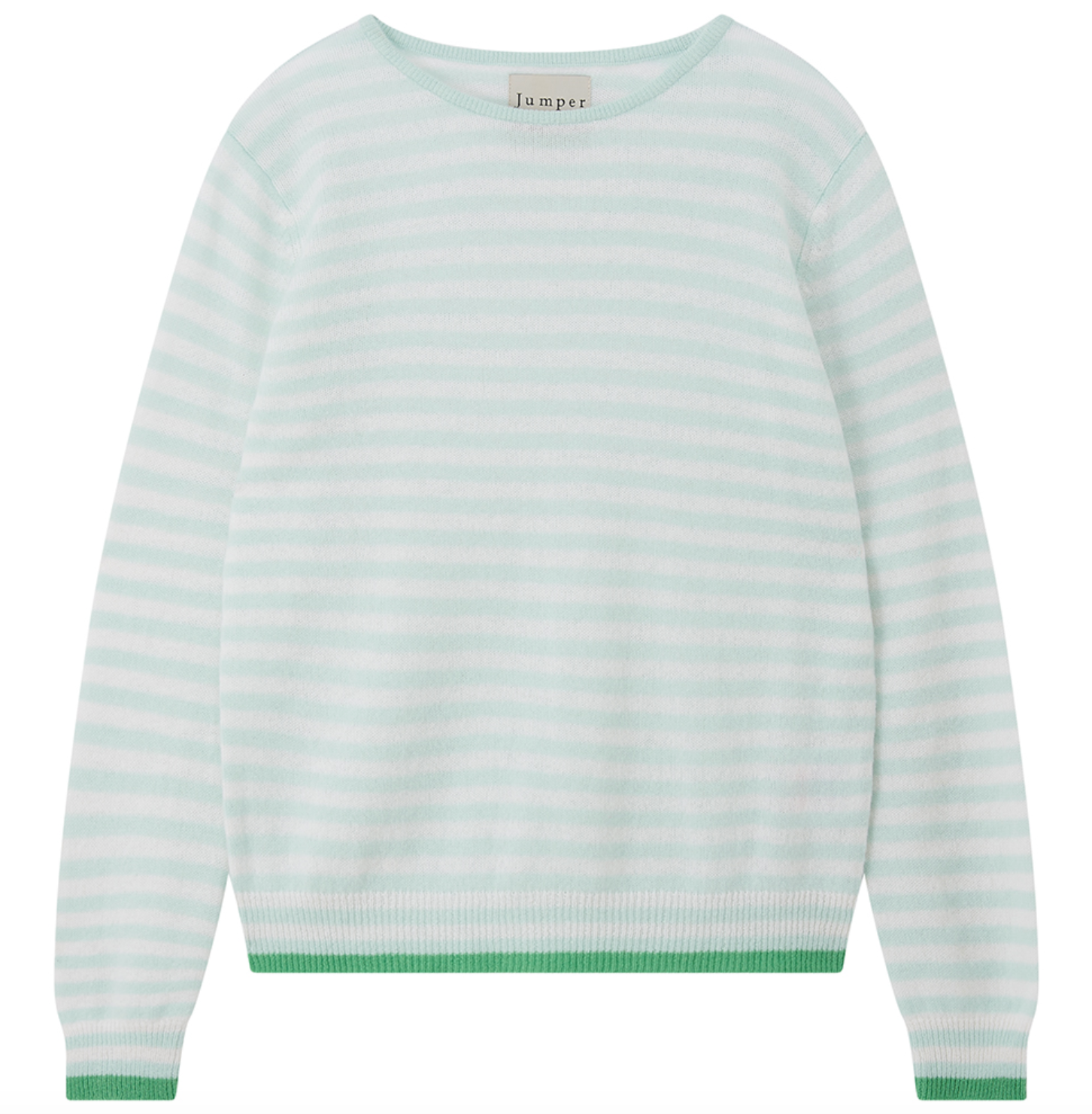 Tipped little striped cashmere crew lily and fresh green