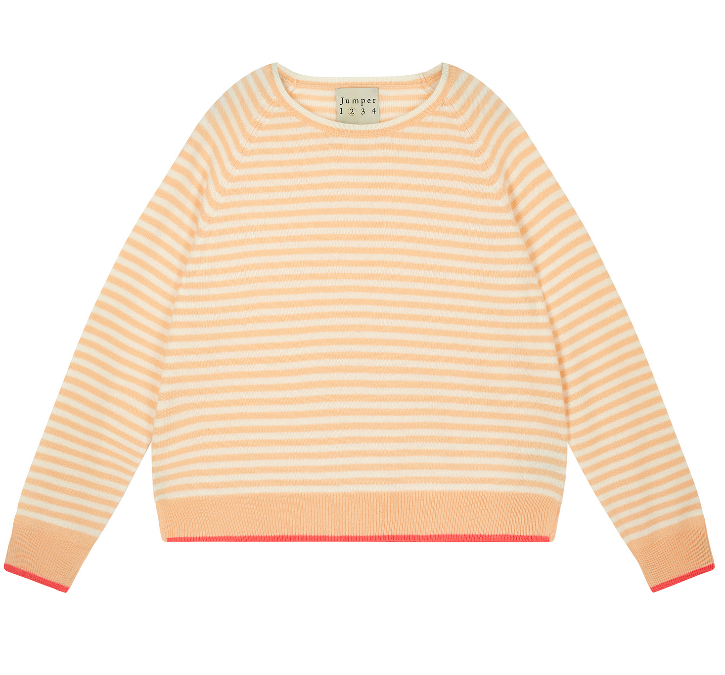 Cashmere tipped narrow striped boyfriend sweater bellini cream flamingo