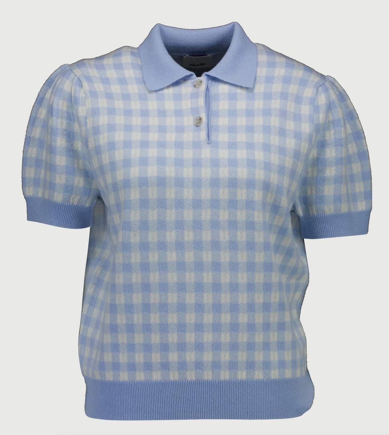 Gingham knit polo blue check