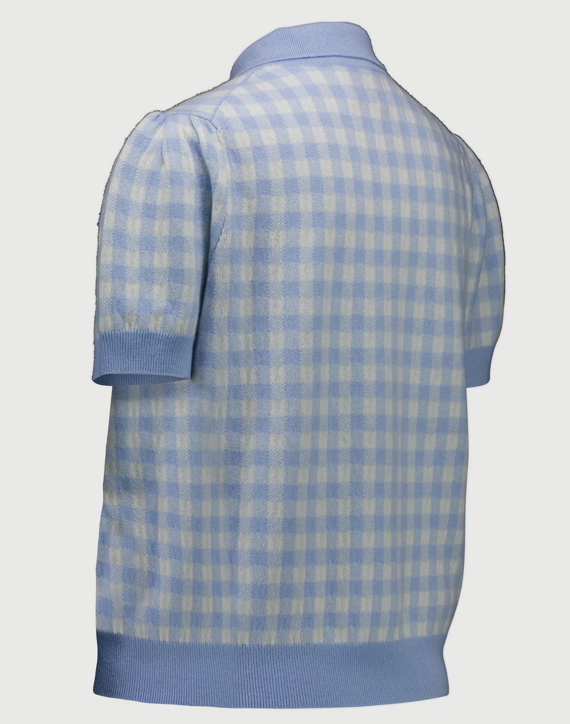 Gingham knit polo blue check
