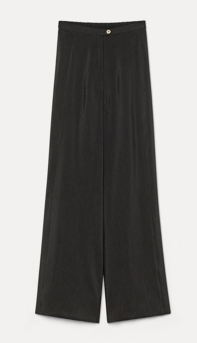 Slubbed linen viscose flared pants black noir