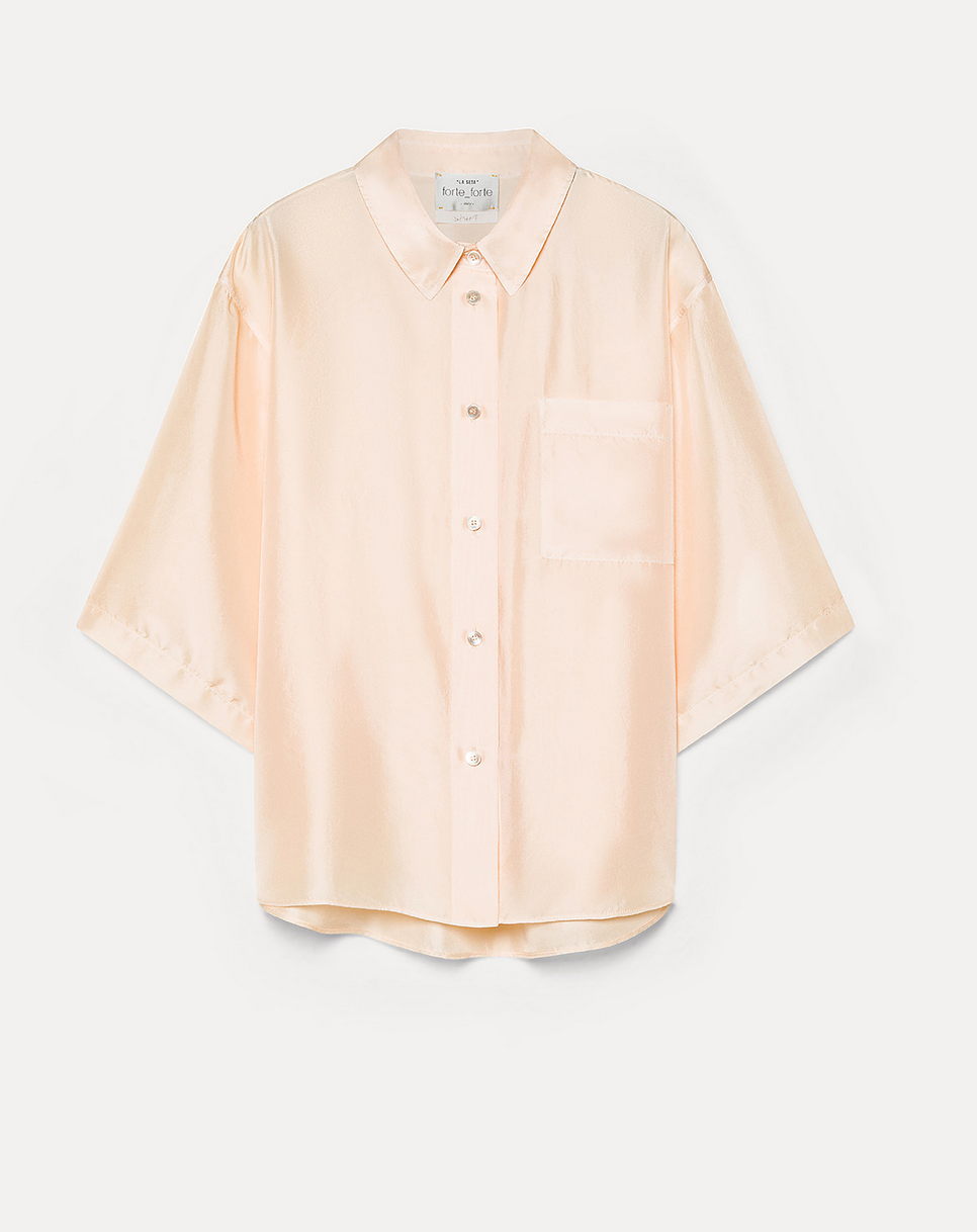 habotai silk half sleeves shirt in nude