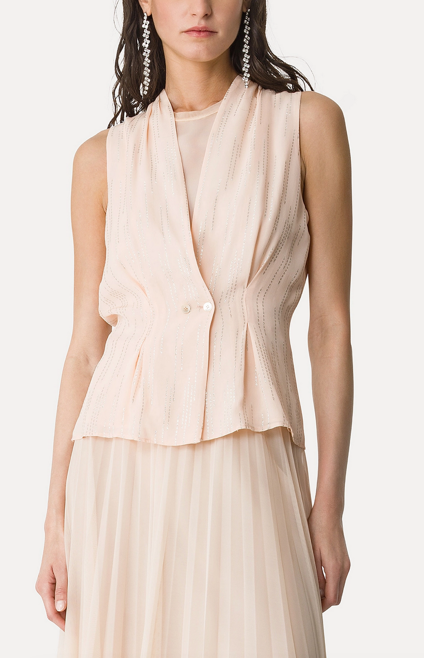 les fils d'argent jacquard double breasted top nude