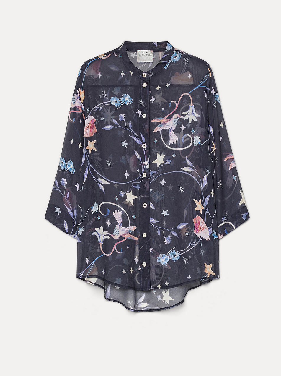 deliverance print chiffon half sleeves shirt midnight