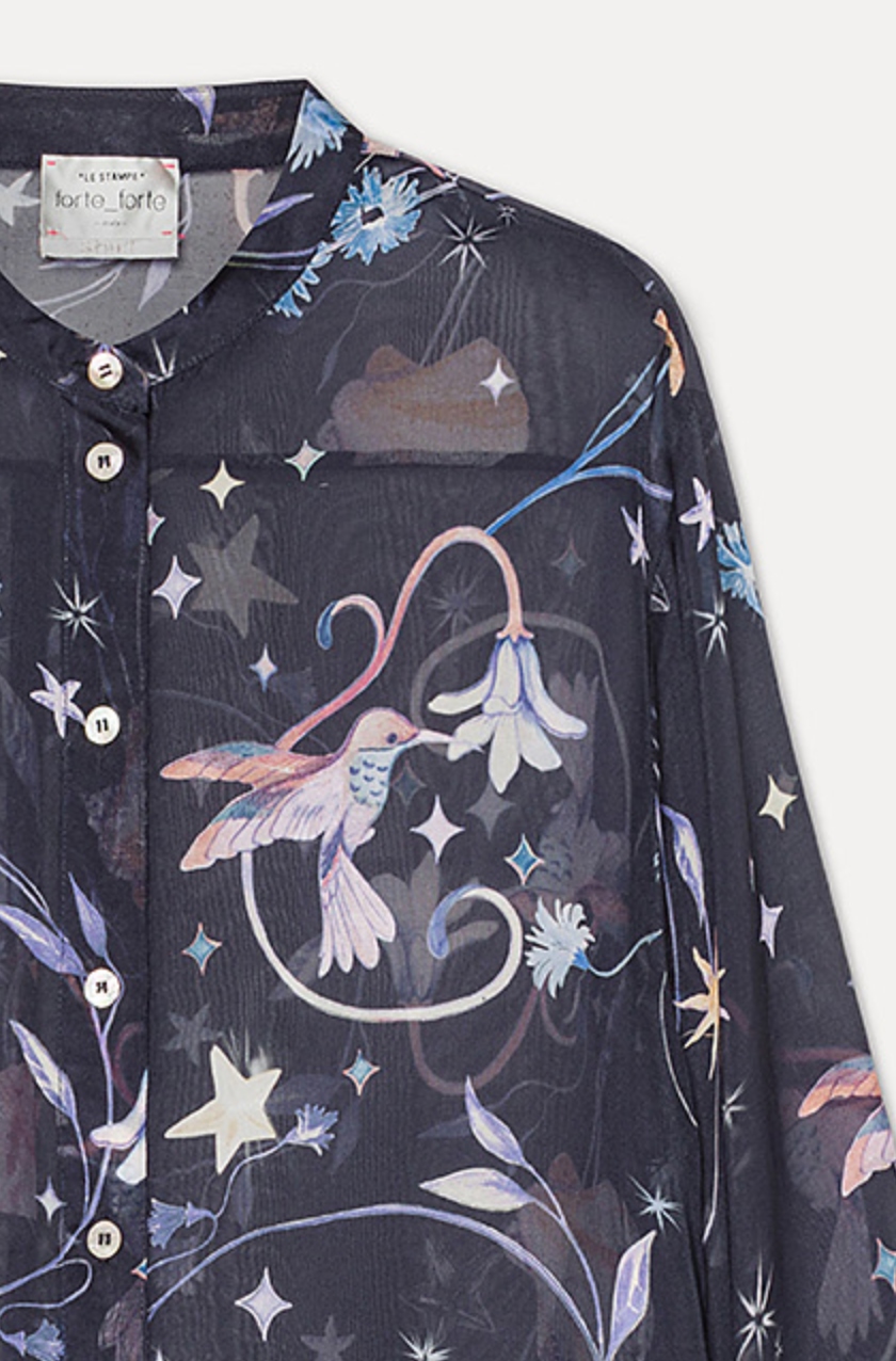 deliverance print chiffon half sleeves shirt midnight