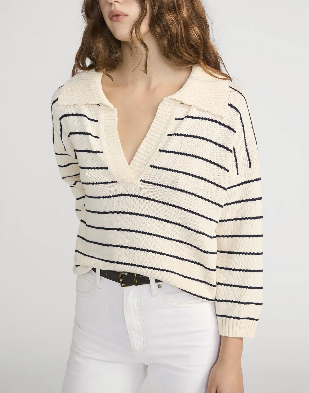 the striped easy pullover cream multi