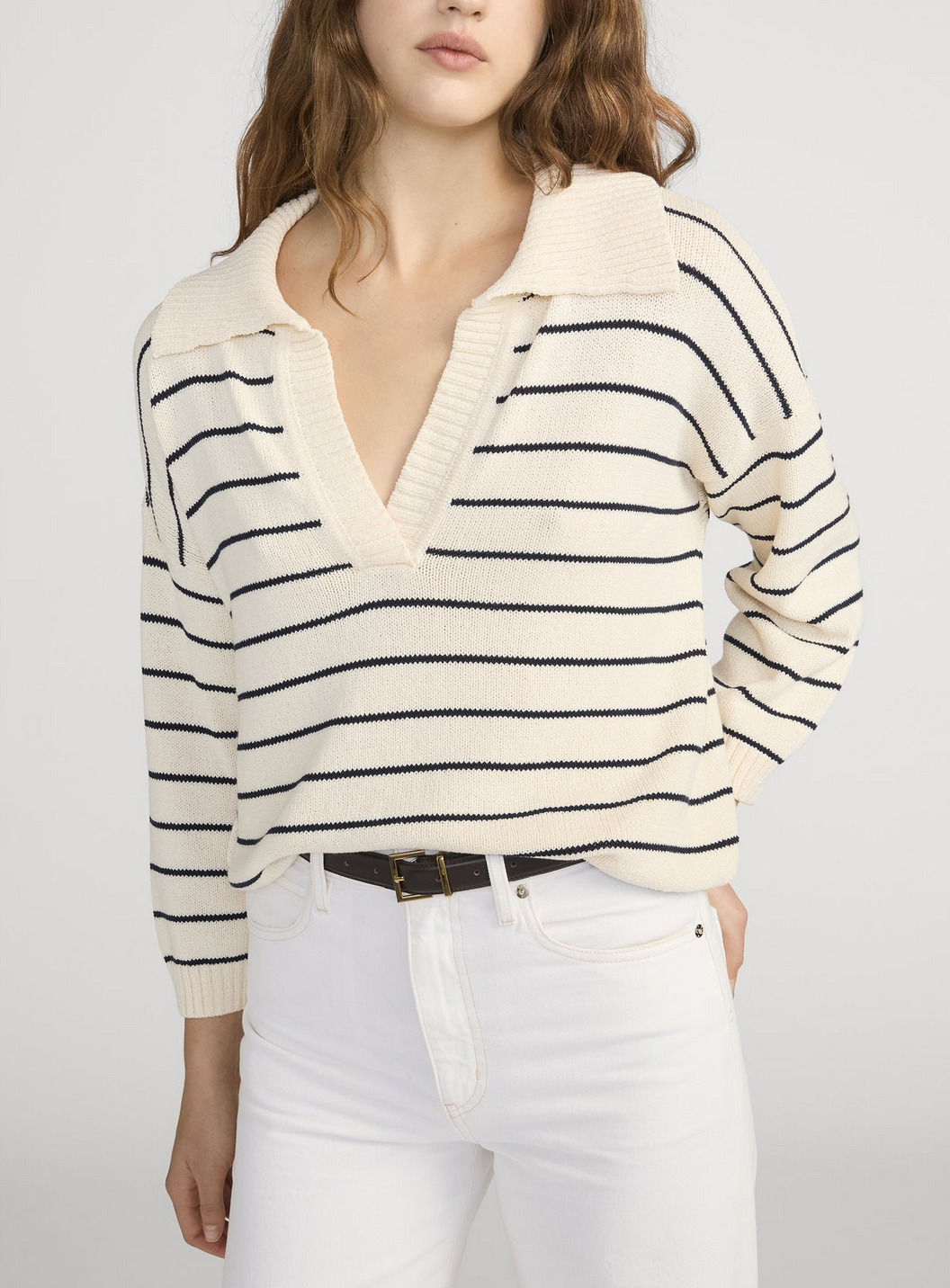 the striped easy pullover cream multi