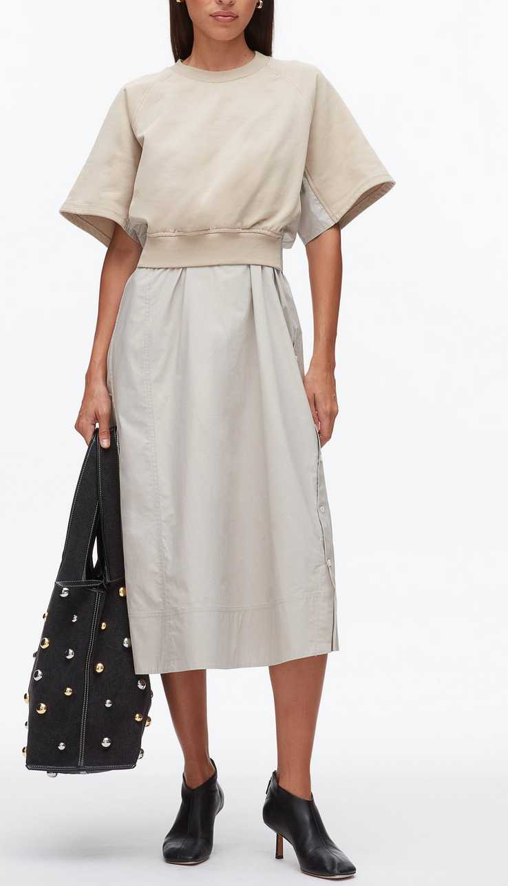 french terry combo dress concrete