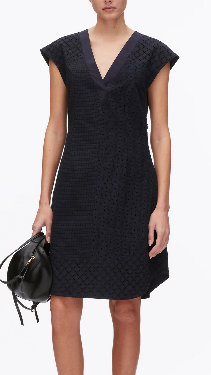 broderie anglaise patchwork sleeveless dress midnight