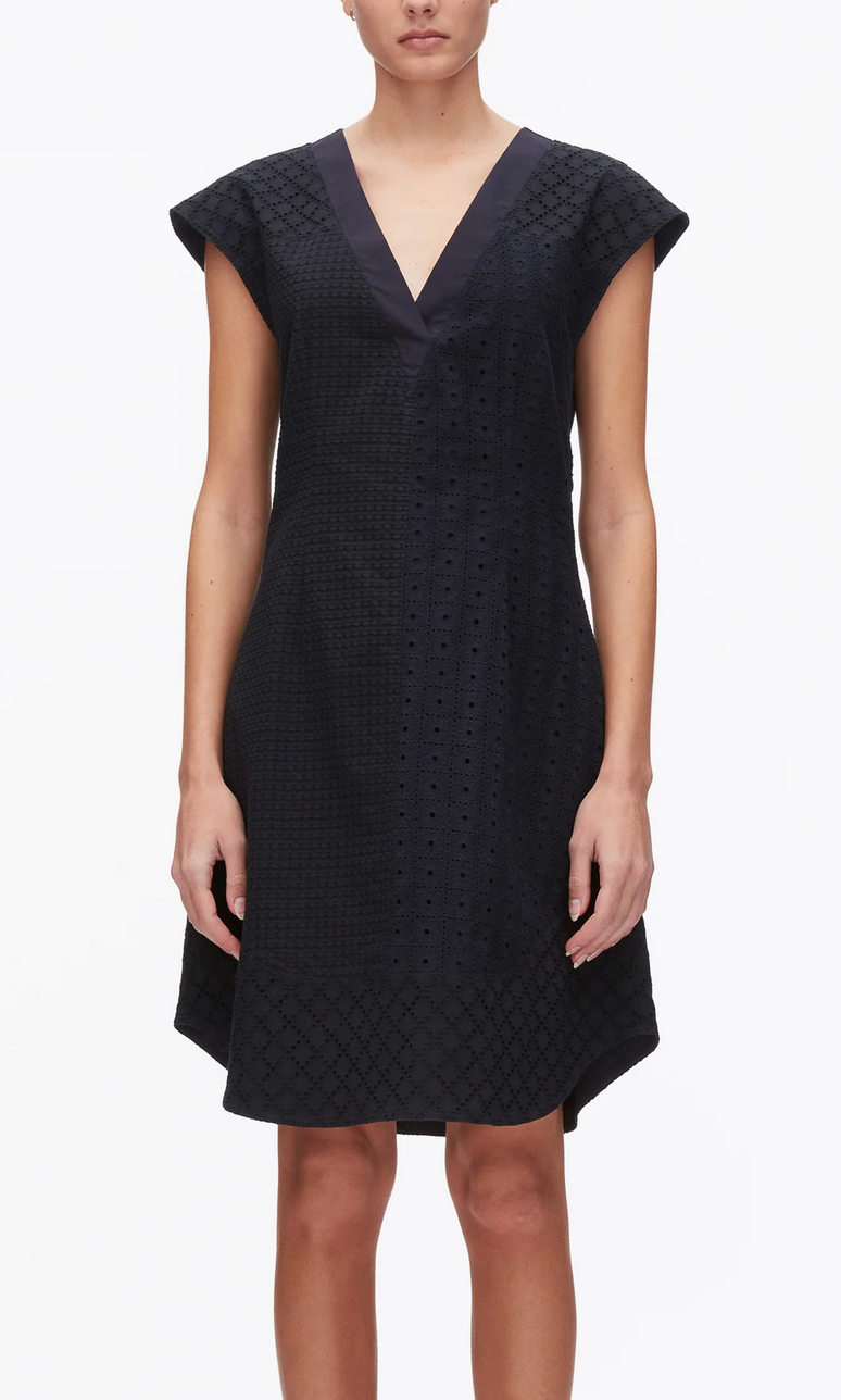 broderie anglaise patchwork sleeveless dress midnight