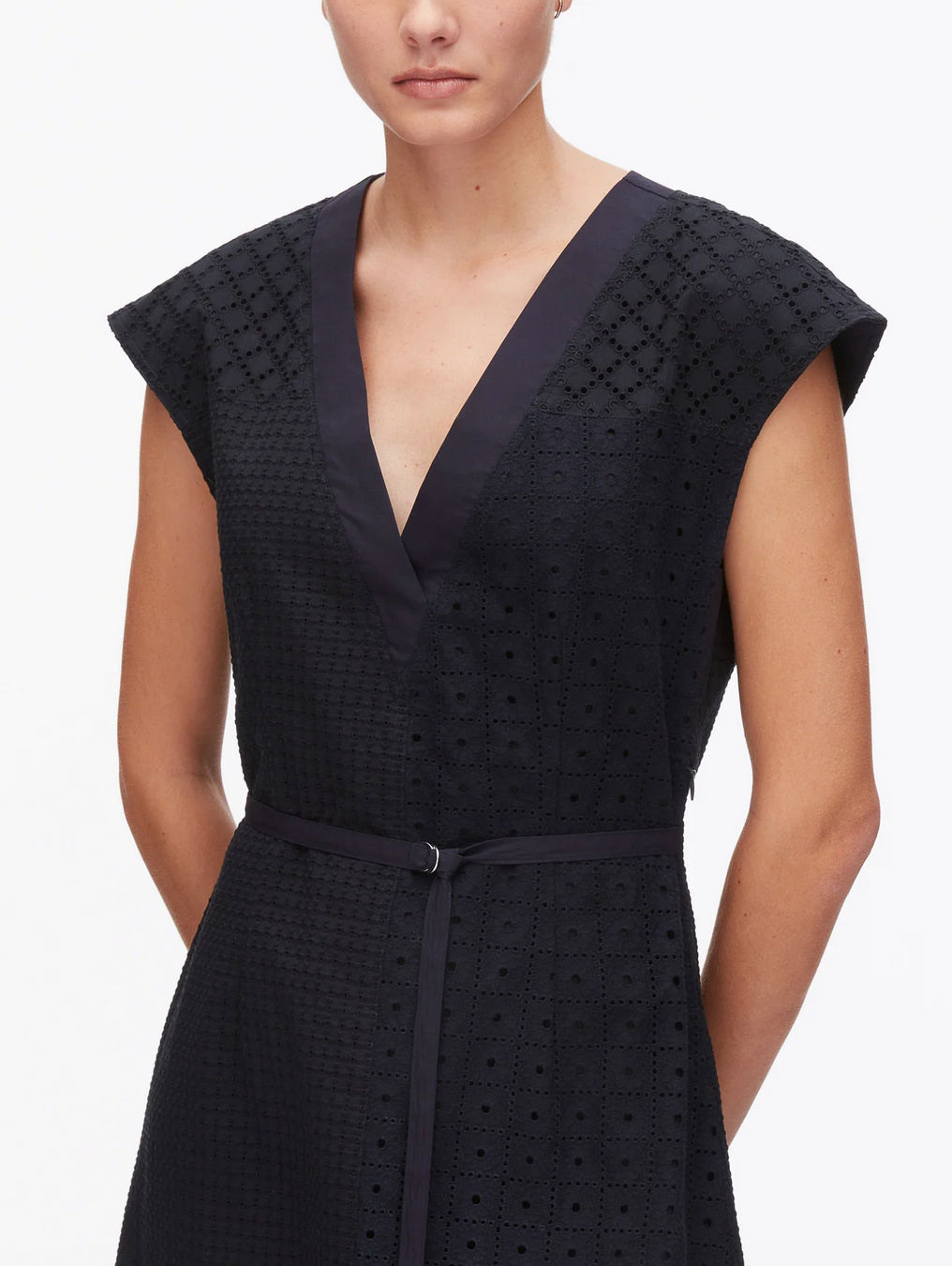 broderie anglaise patchwork sleeveless dress midnight