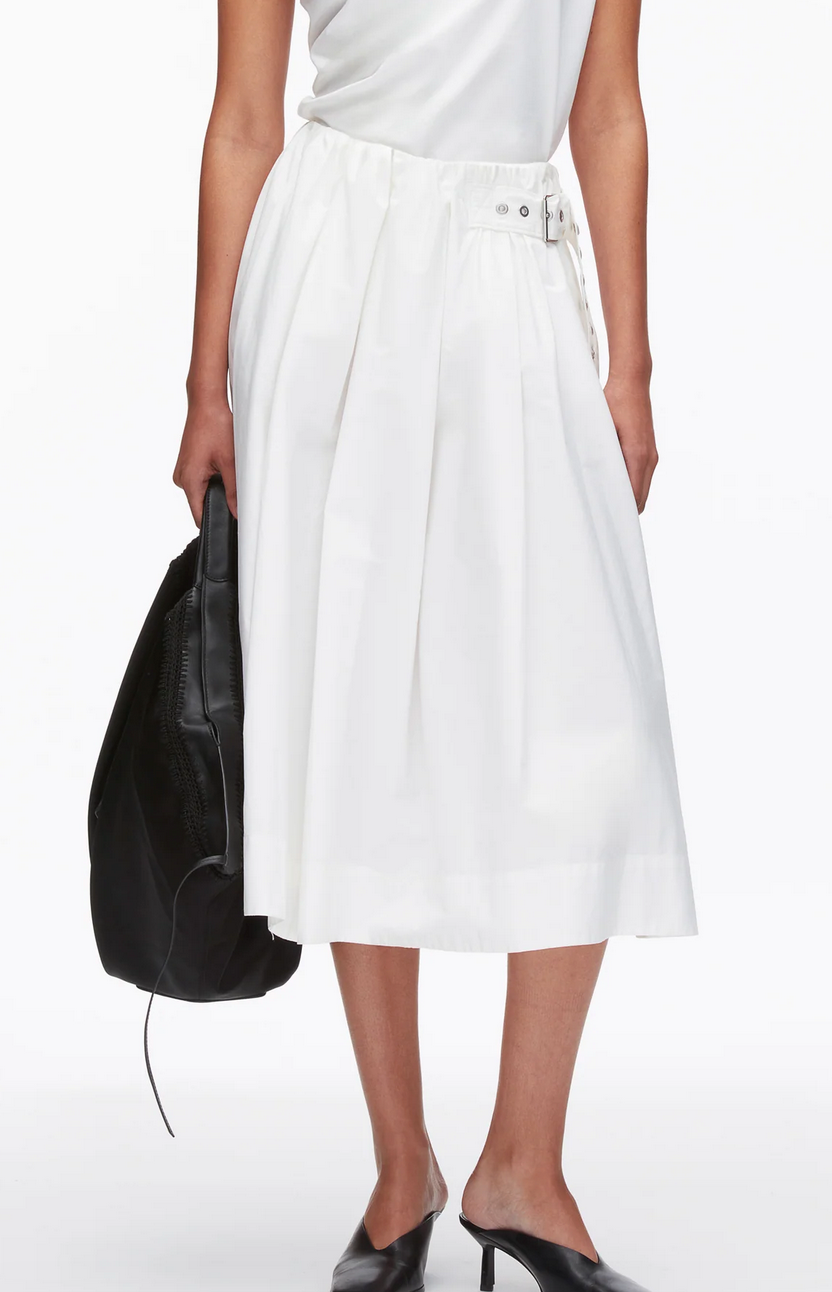 belted gathered midi skirt white