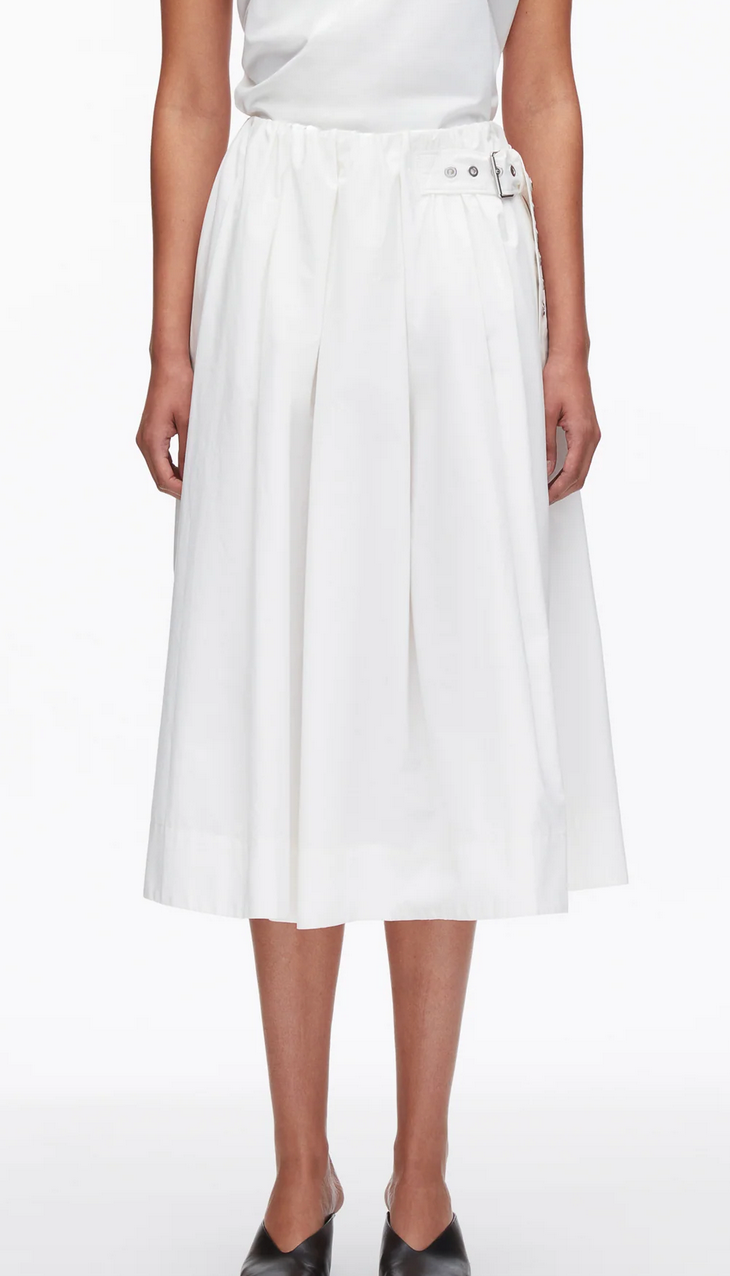 belted gathered midi skirt white