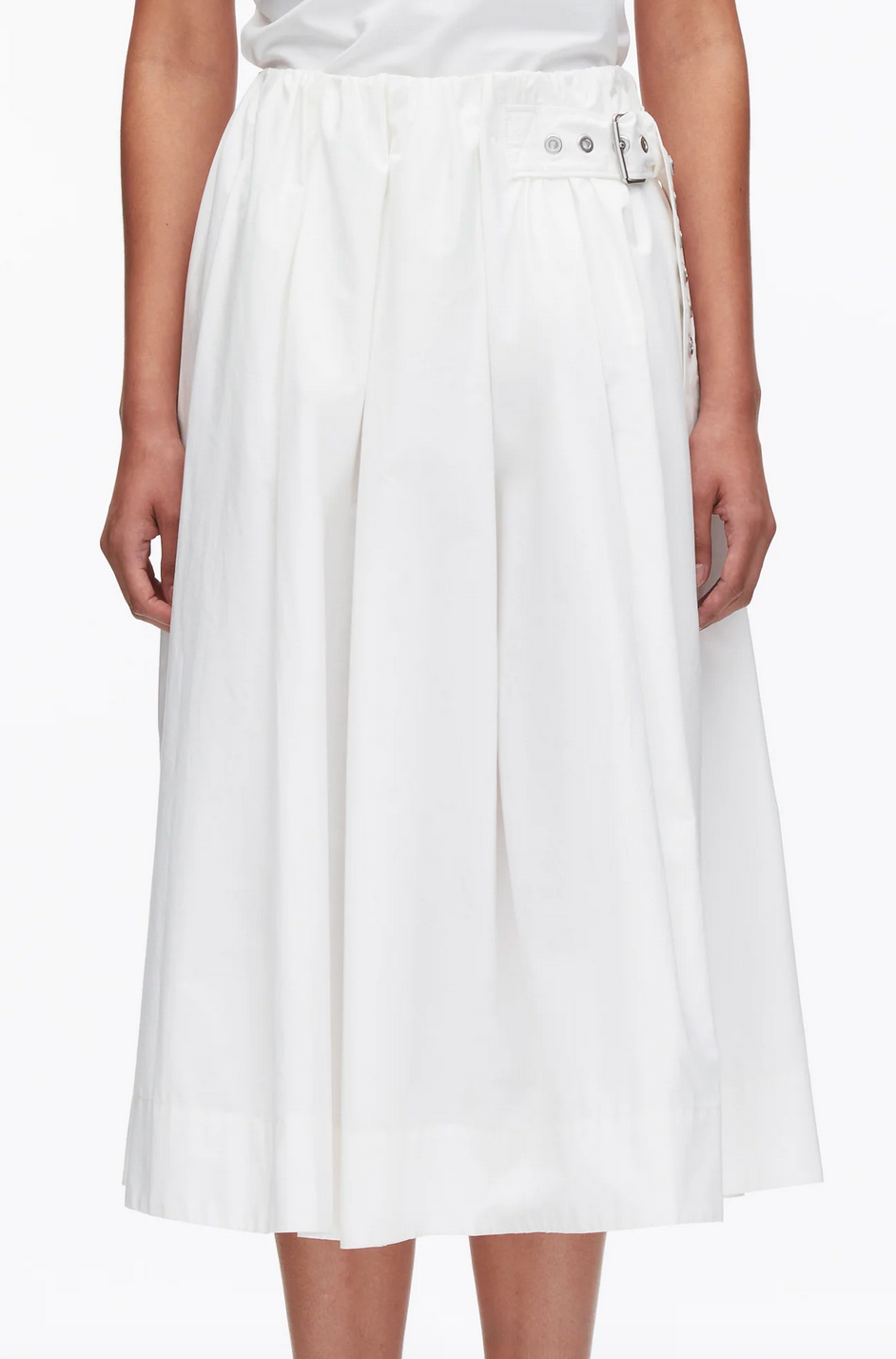 belted gathered midi skirt white
