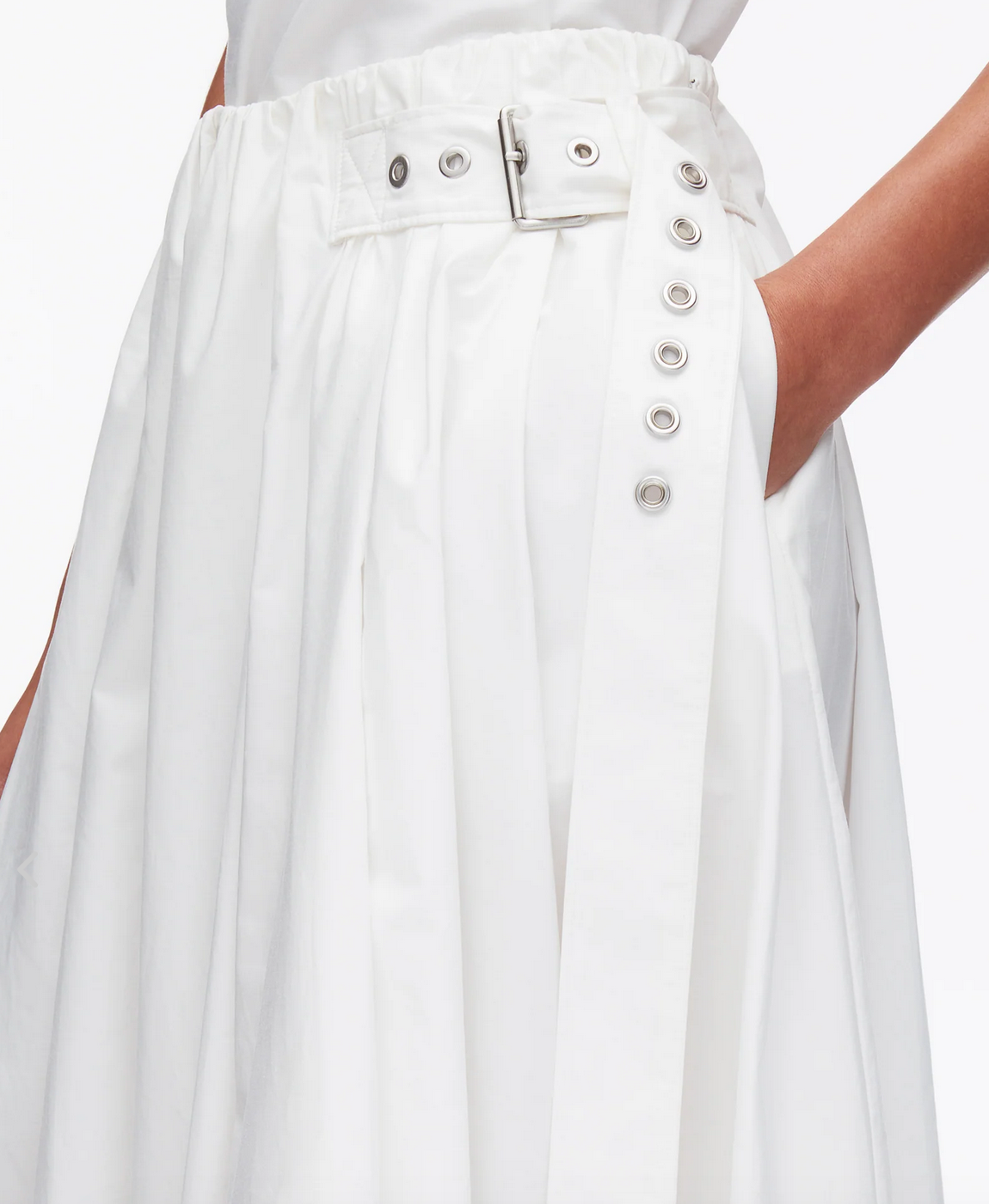 belted gathered midi skirt white