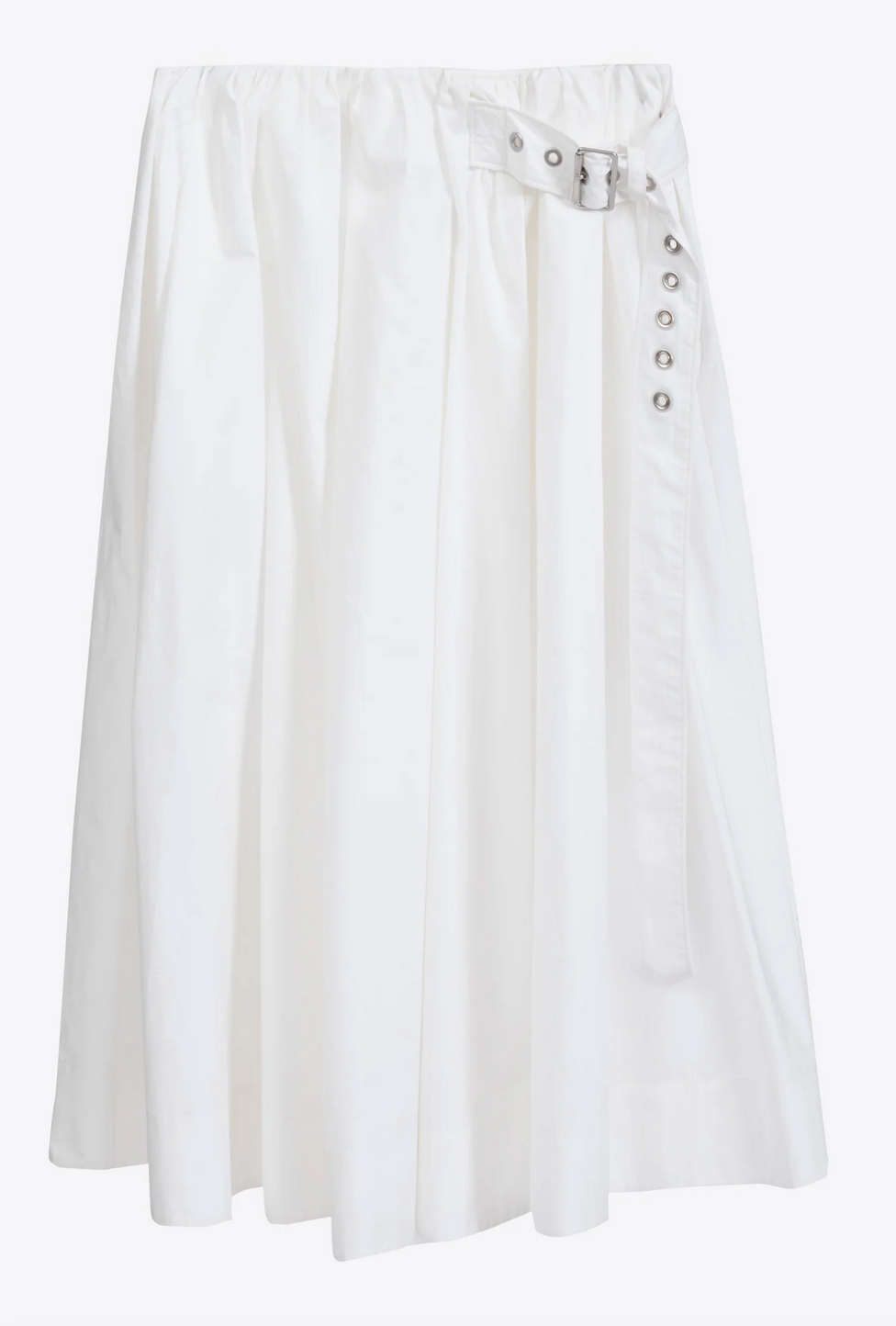 belted gathered midi skirt white