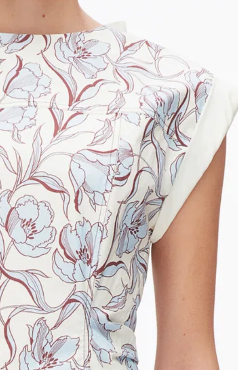 short sleeve floral mini dress sky blue multi