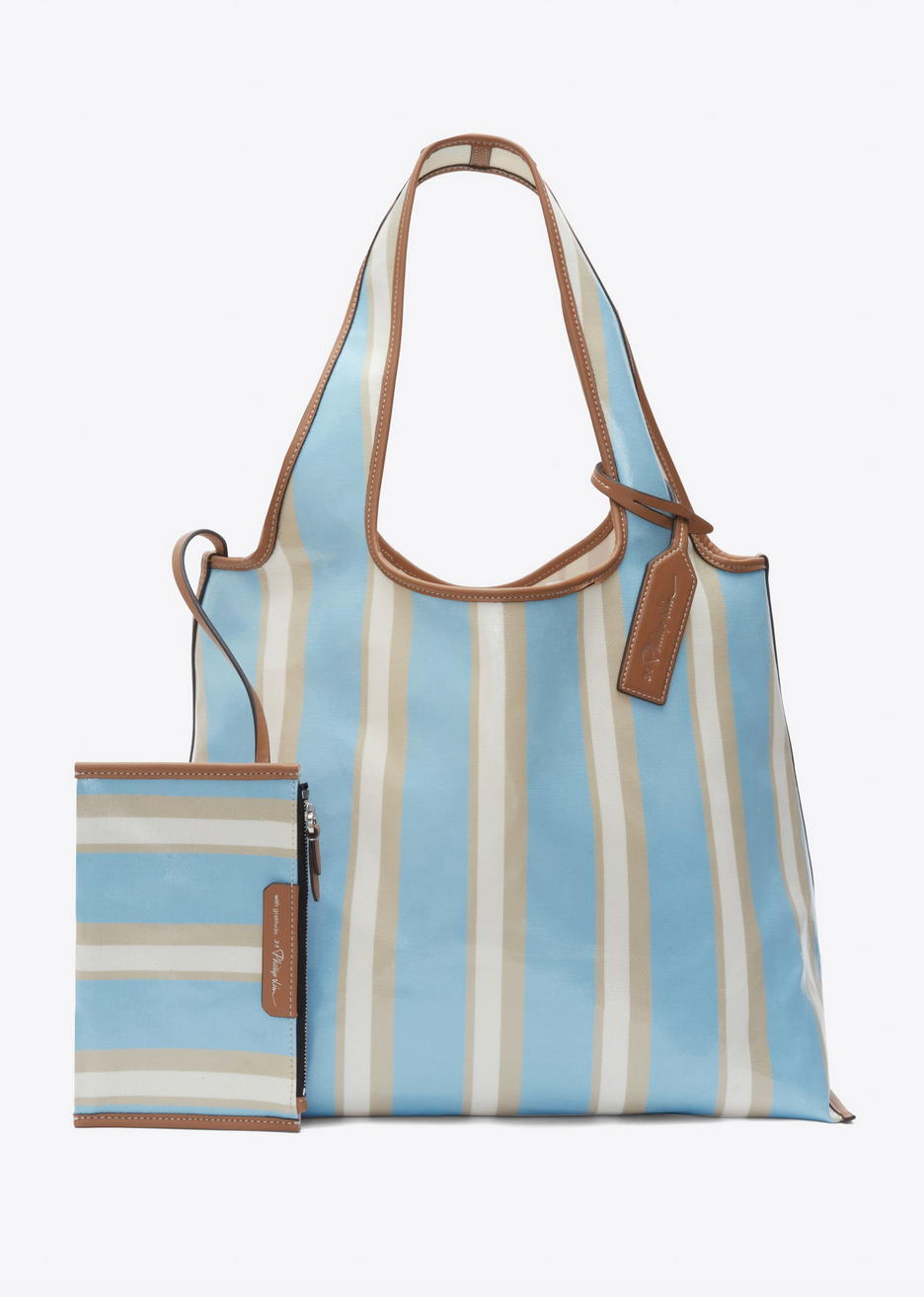 Dual stripe market tote blue pink multi