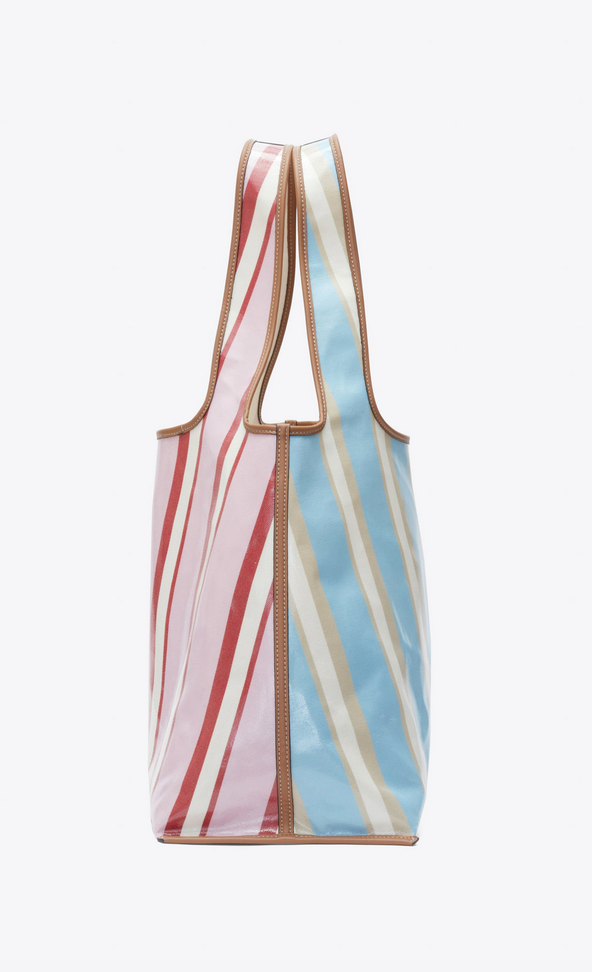 Dual stripe market tote blue pink multi