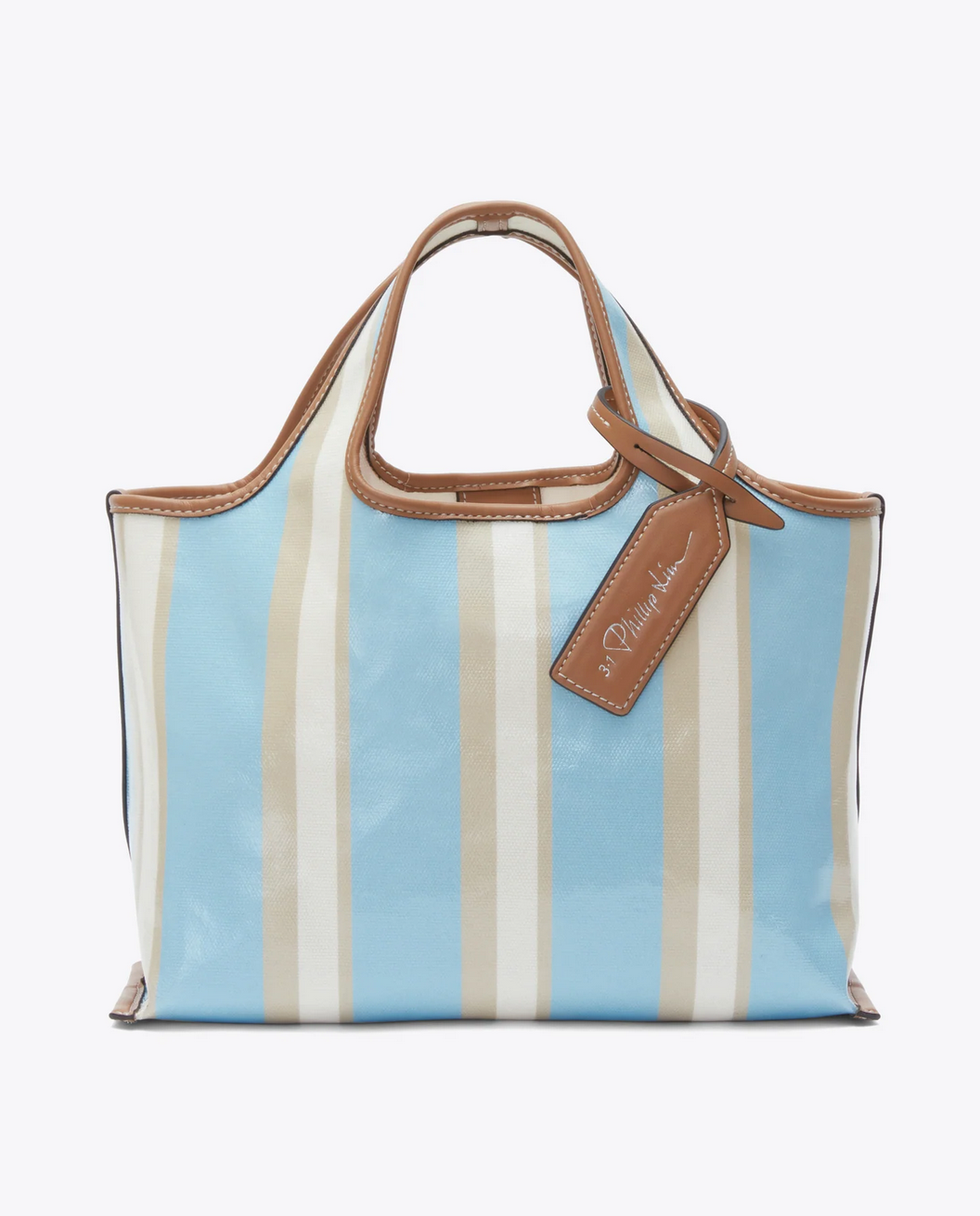 Dual striped mini market tote blue pink