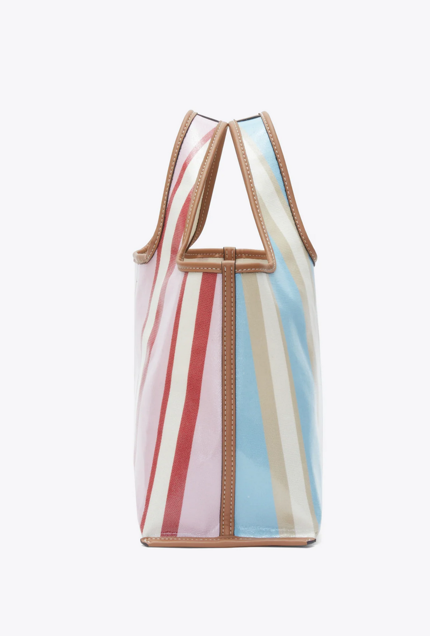 Dual striped mini market tote blue pink