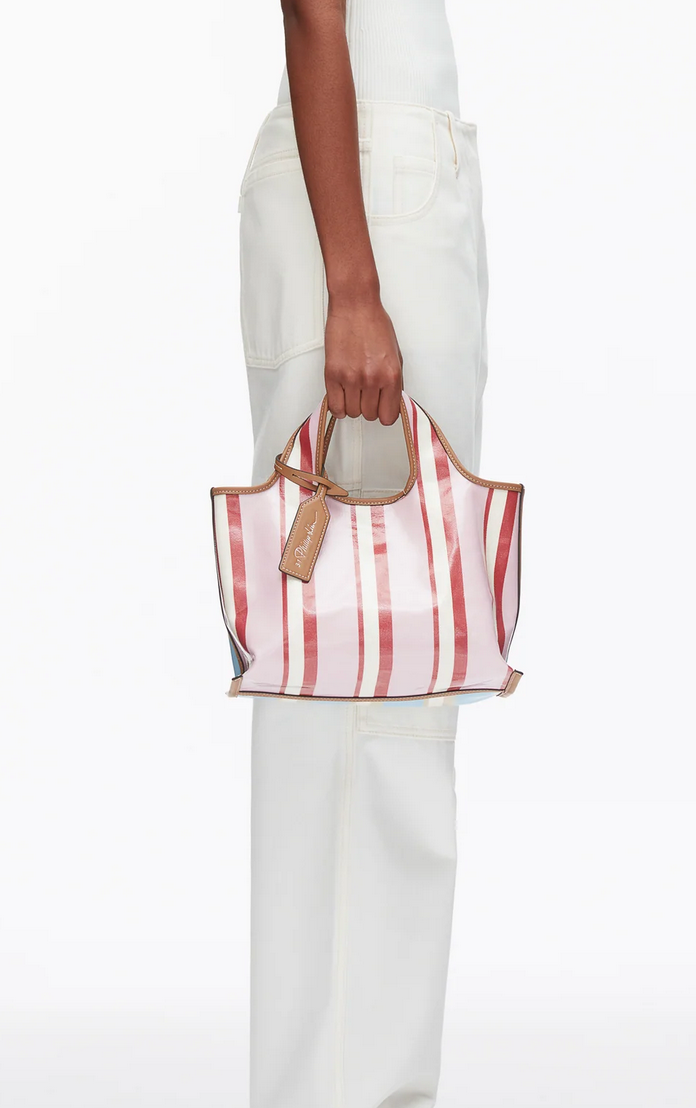 Dual striped mini market tote blue pink
