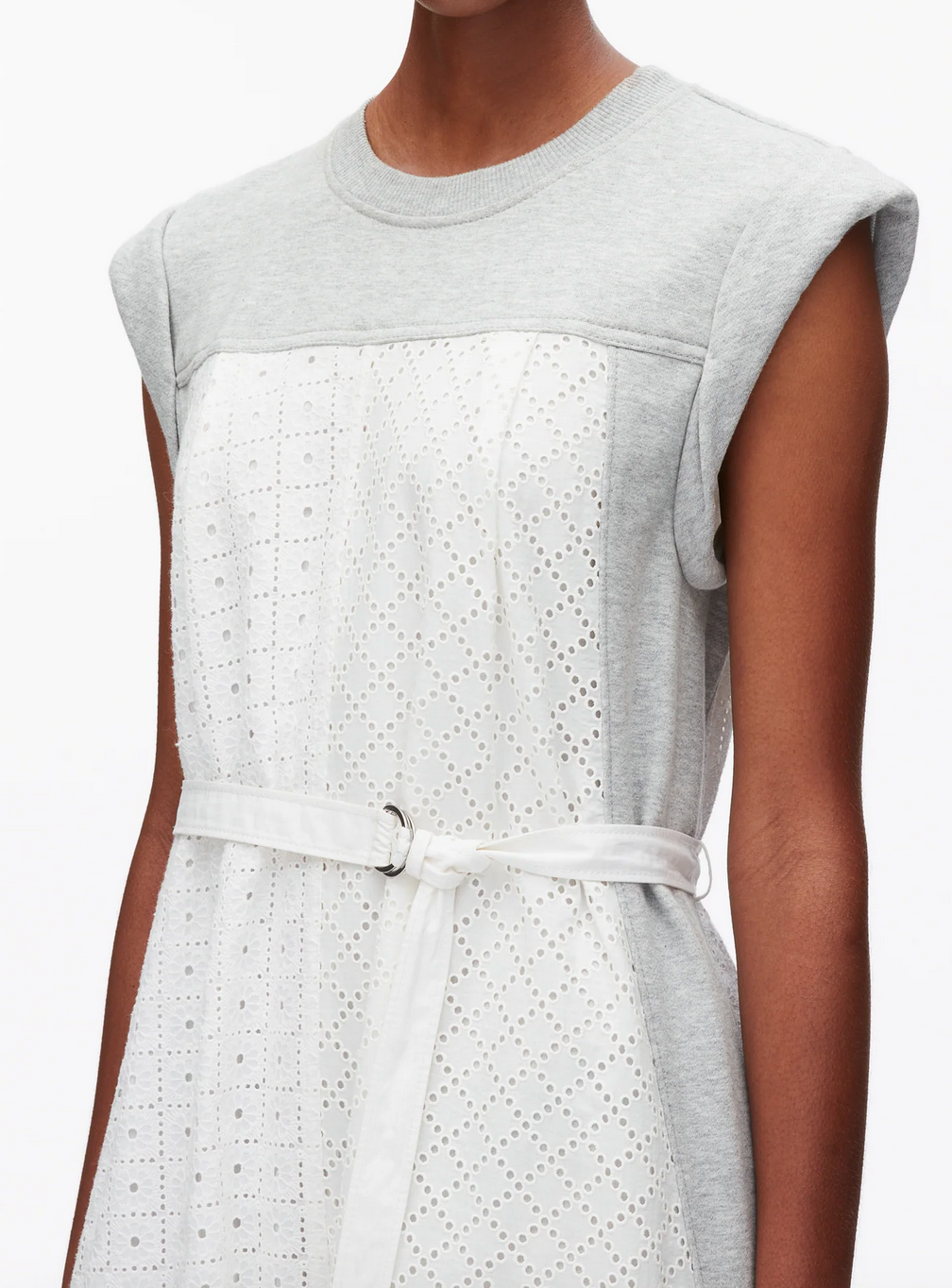 sleeveless french terry dress with broderie anglaise