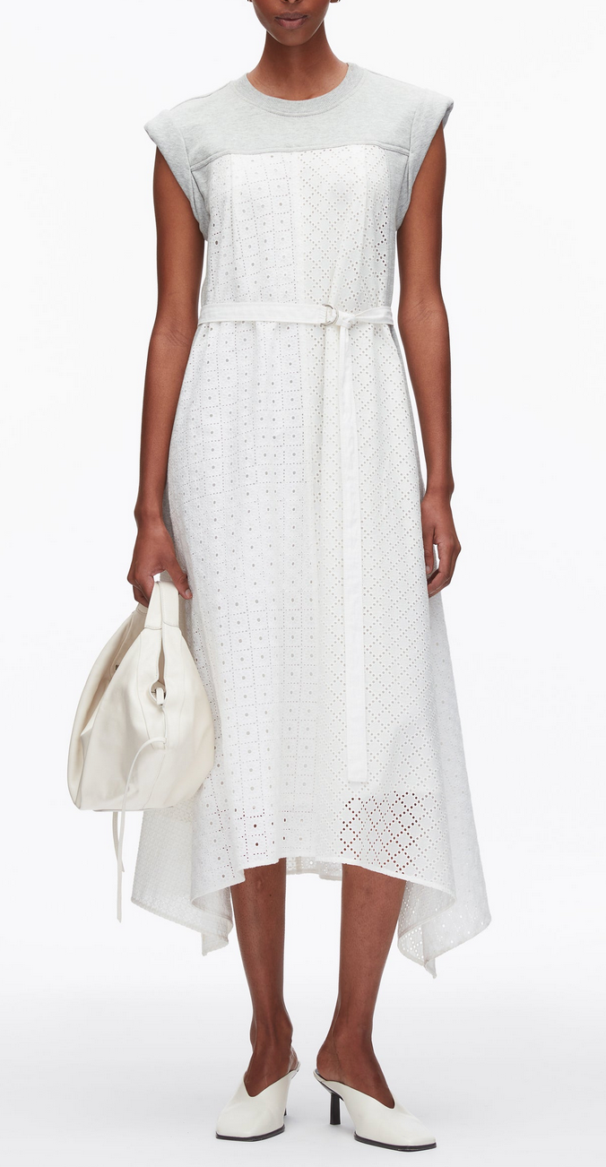 sleeveless french terry dress with broderie anglaise