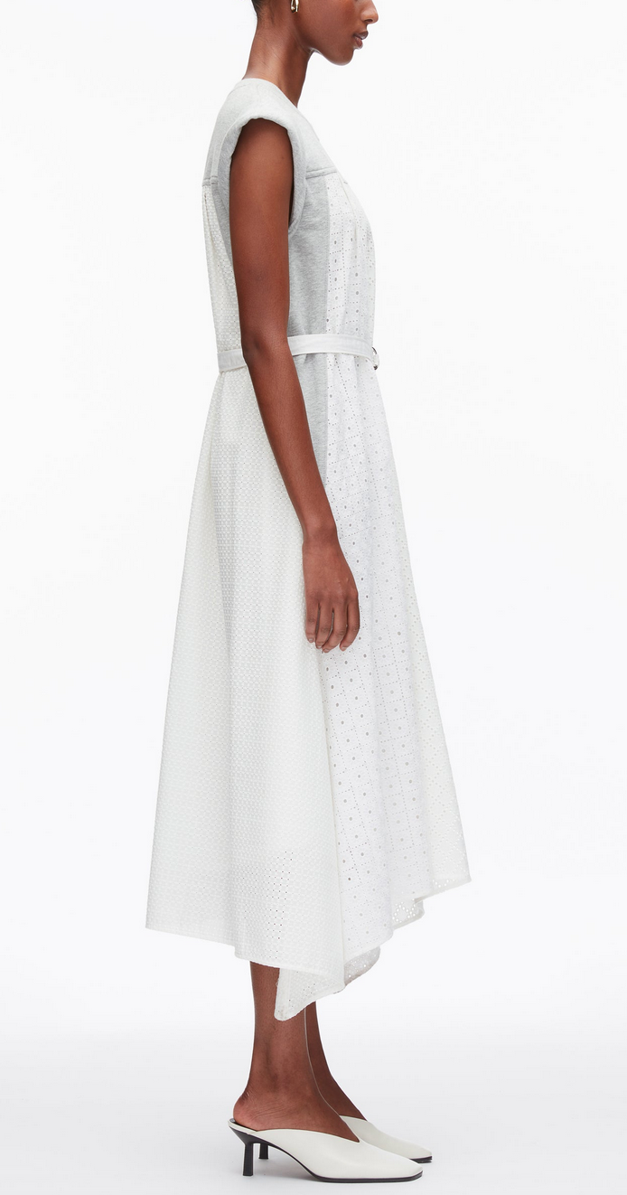 sleeveless french terry dress with broderie anglaise