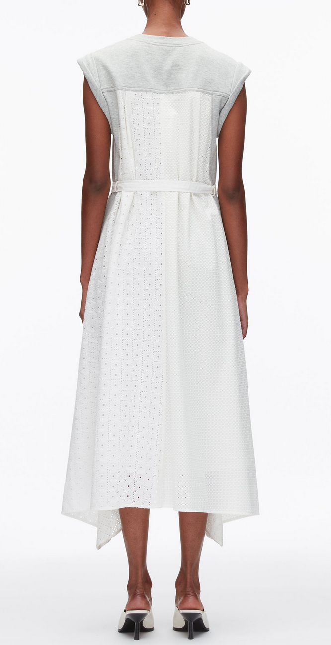 sleeveless french terry dress with broderie anglaise