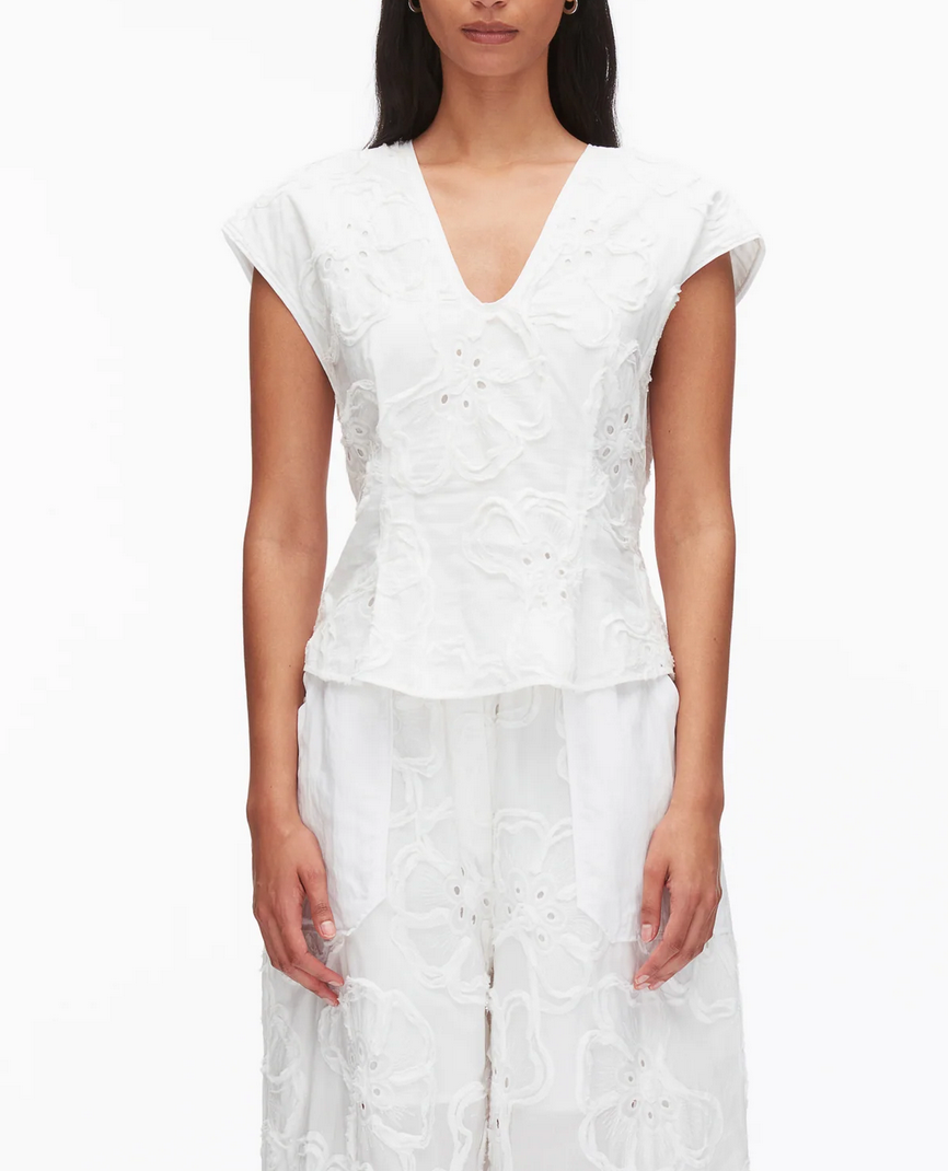 embroidered cap sleeve tee white