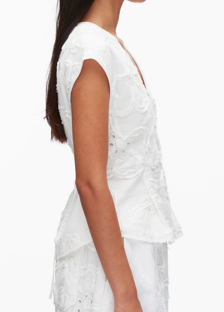 embroidered cap sleeve tee white
