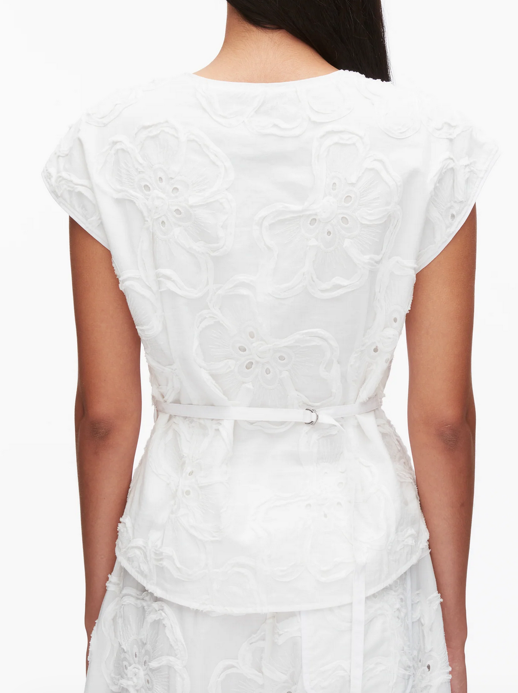 embroidered cap sleeve tee white