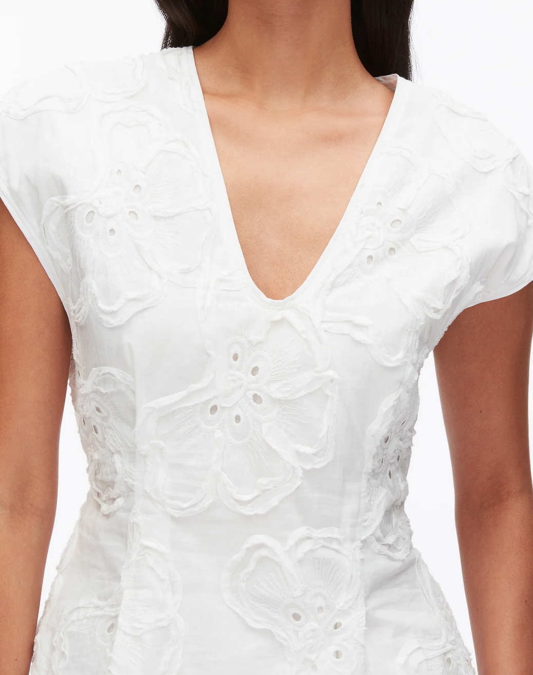 embroidered cap sleeve tee white