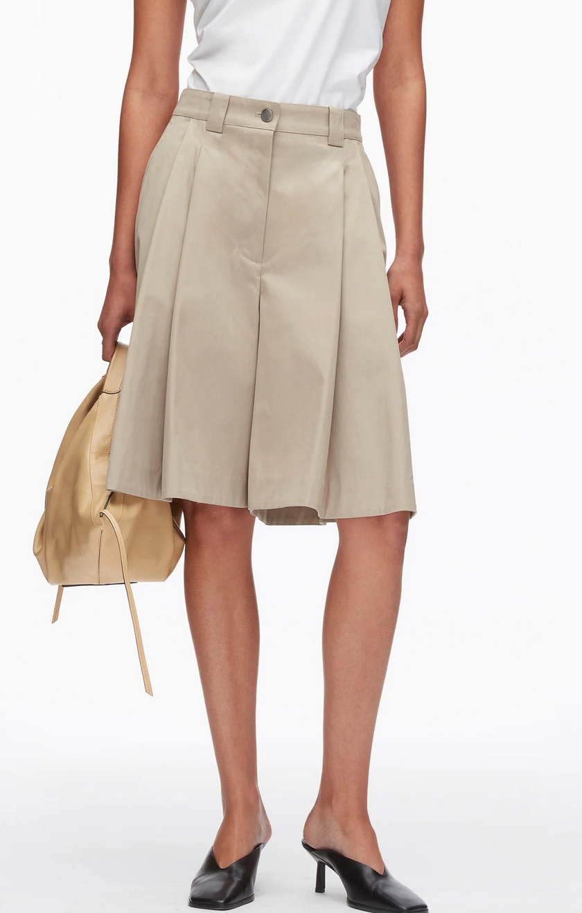 two-toned wide pleated shorts khaki birch