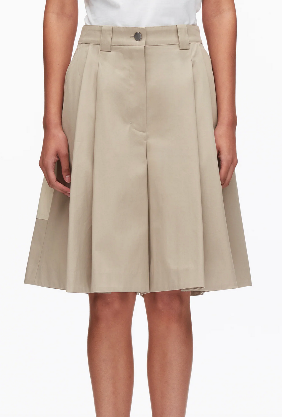 two-toned wide pleated shorts khaki birch