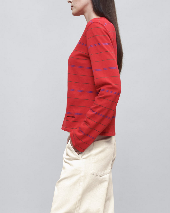Wynn long sleeve in crimson multi stripe