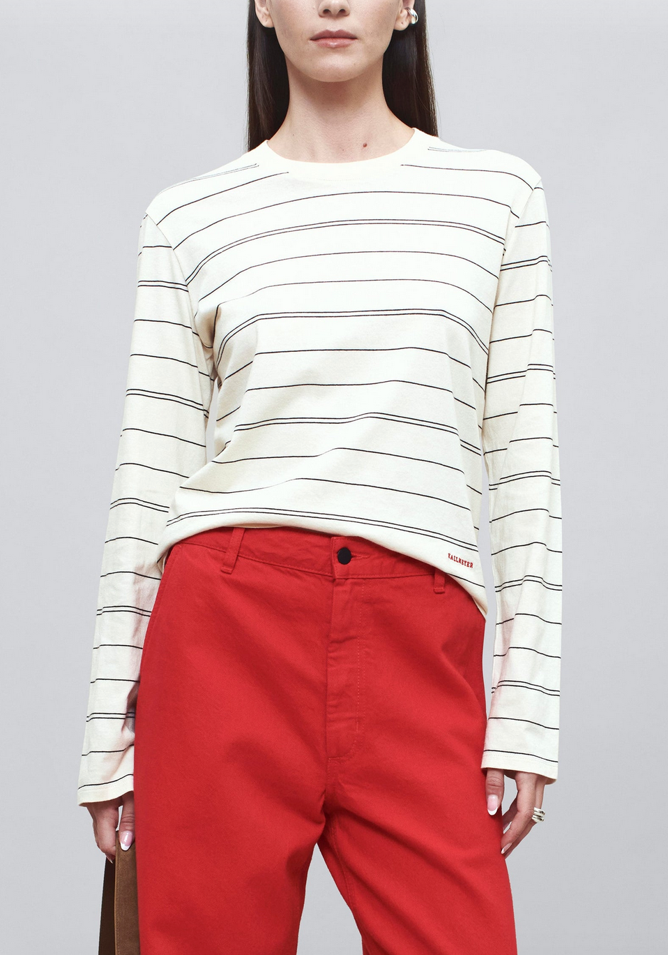 Wynn long sleeve in ivory and black multi stripe