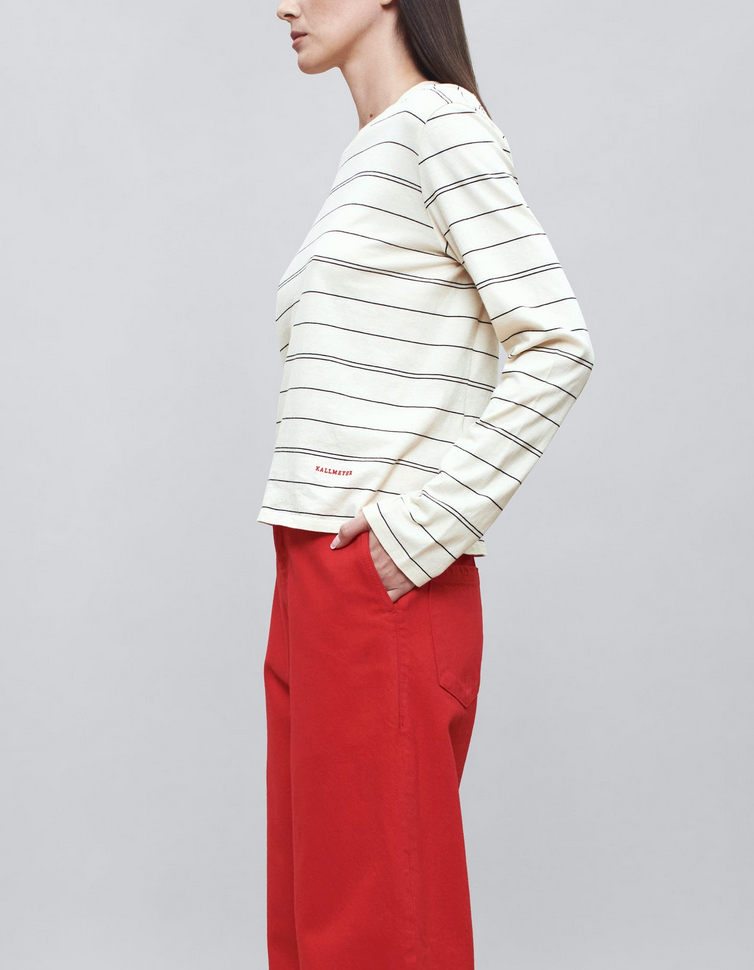 Wynn long sleeve in ivory and black multi stripe