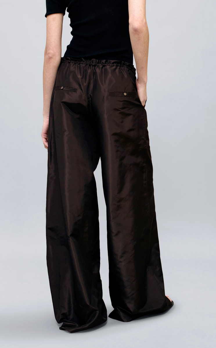 Wesley drawstring pant in silk taffeta espresso