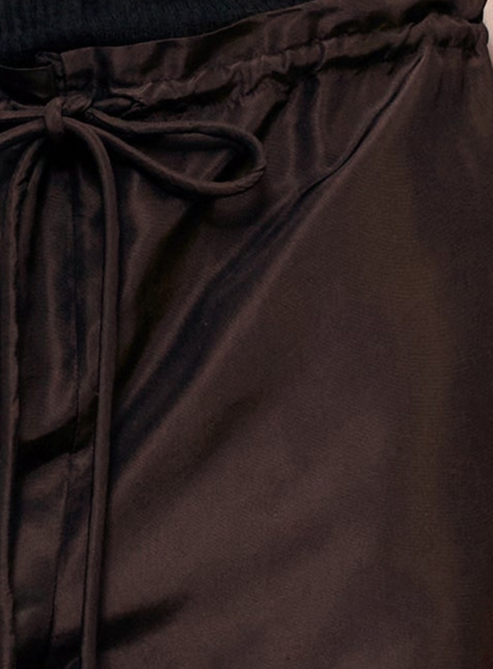 Wesley drawstring pant in silk taffeta espresso