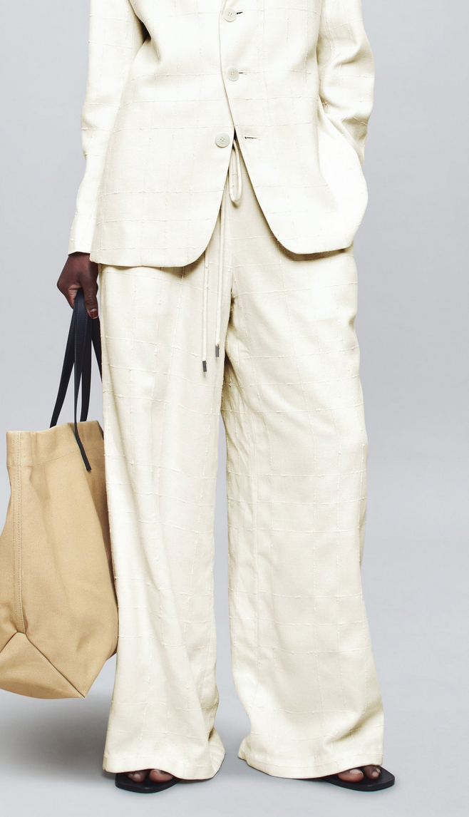 Wesley drawstring pant in boucle grid natural